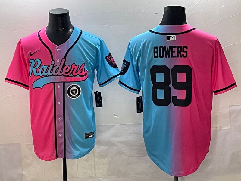 Men 2025 Oakland Raiders #89 Bowers Blue pink Nike Limited NFL Jersey style 009